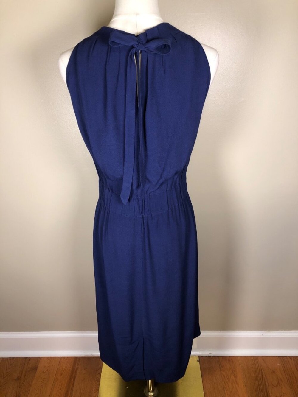 Kate Spade Pleated Neckline Elastic Waist Sleeveless Navy Dress Size 8 - Picture 10 of 10